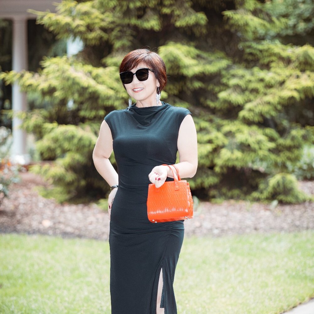 MIHOLL Cap Short Sleeve Mock Neck Ruched Bodycon Side Slit Midi Dress